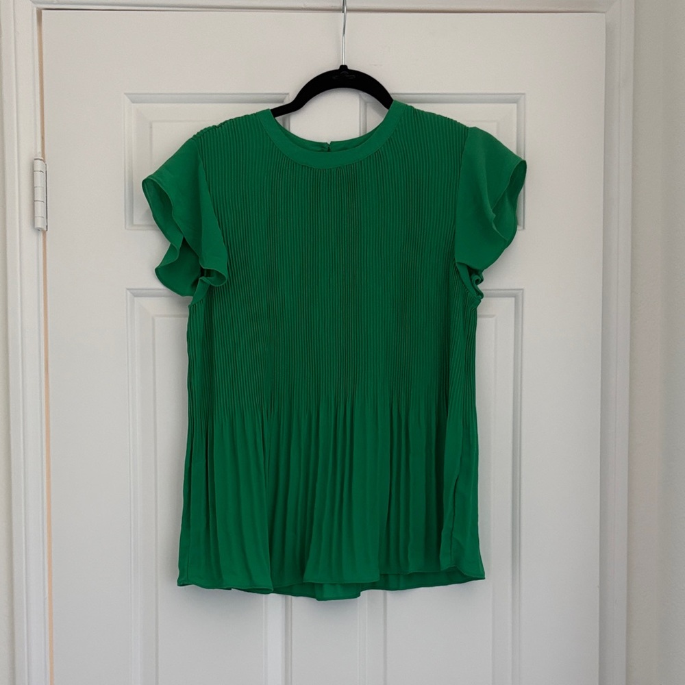 Adrianna Papell Vibrant Green Pleated Blouse